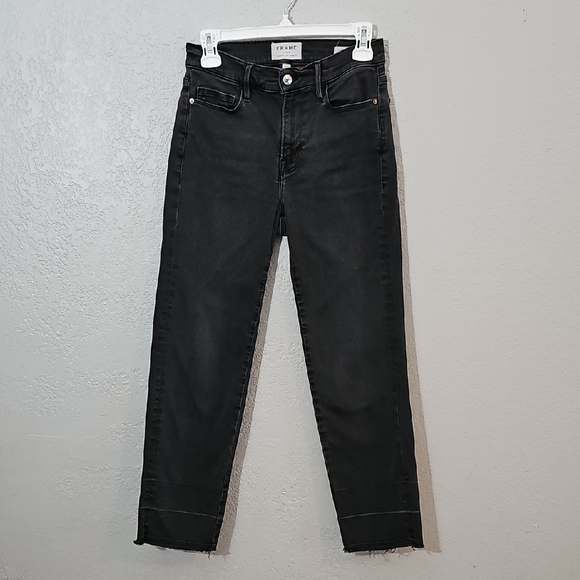 Frame Denim Denim - Frame Denim Black Le Nouveau Straight Ankle Jeans Womens 27 Stretchy High Rise